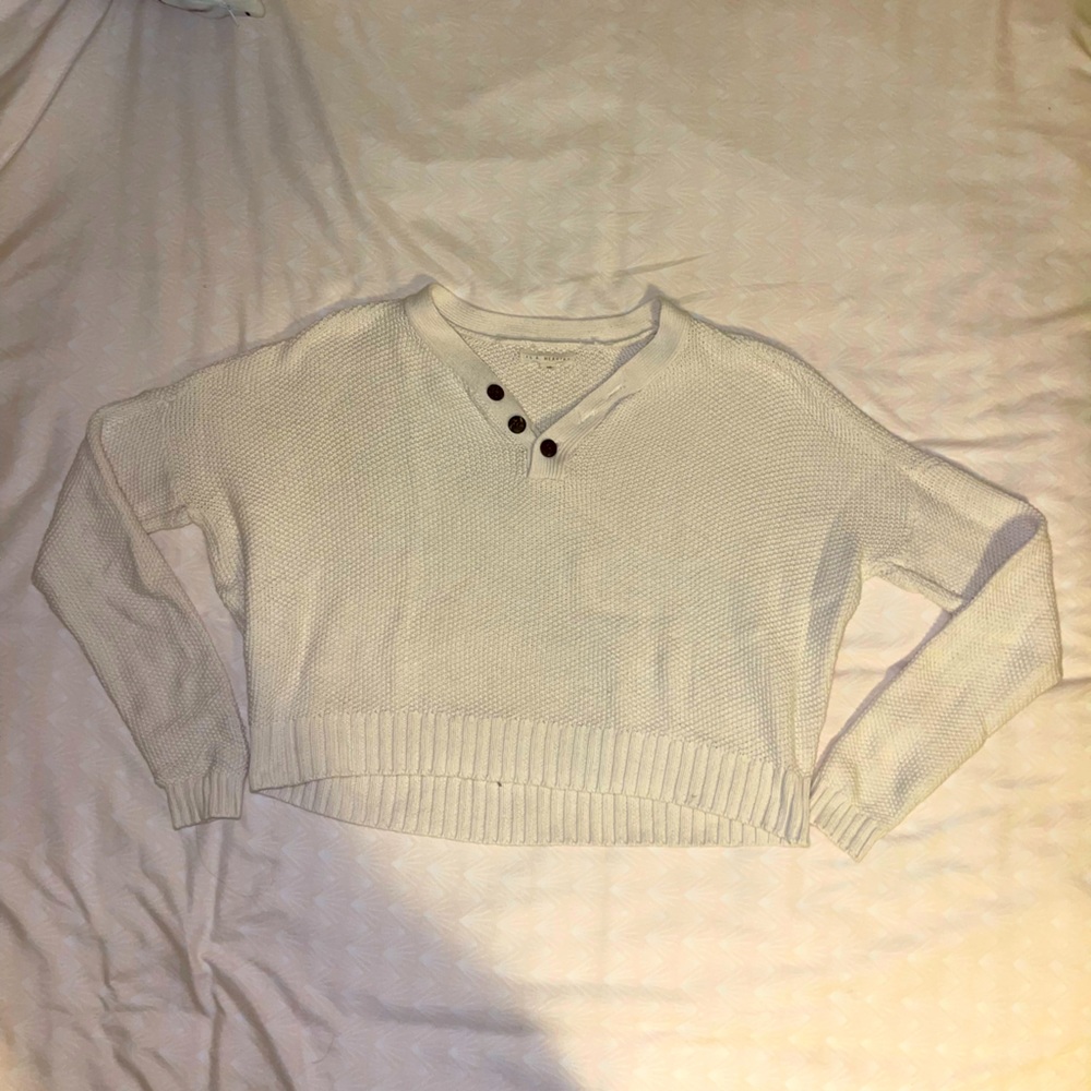 Buttoned Crop Cream Sweater, XS